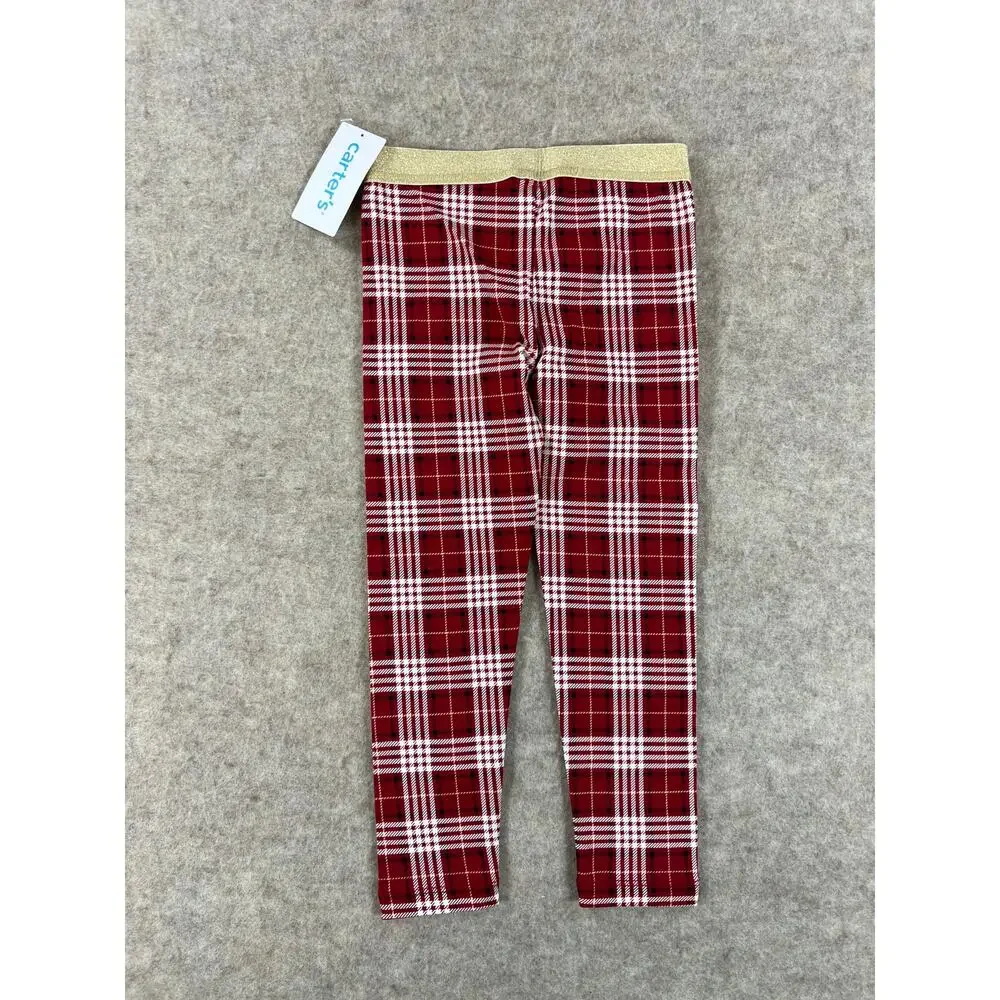 Carter's Christmas Red Plaid Black Floral Pants Leggings Girls Size 4 NWT